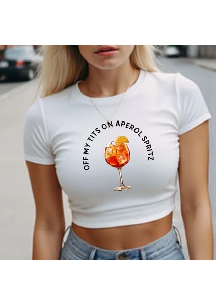 Beyaz Baskılı Crop