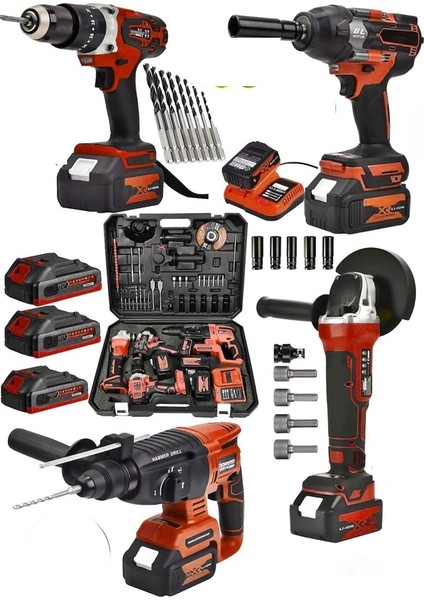 Germany Steel 4'lü Set 2-26 Şarjlı Hilti-Şarjlı TAŞLAMA-13MM Şarjlı Darbeli Matkap-Şarjlı Somun Sıkma Makina Uçlar