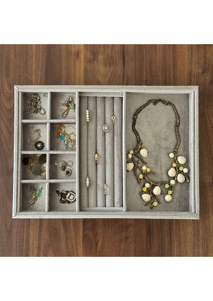 Jewelbox Süet Kumaş Füme Renk Special Sosisli Yüzük-Kolye-Bileklik Takı Kutusu