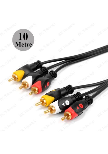 3rca Erkek 3 Rca Erkek Kompozit Ses Video Av Kablosu - 10 Metre