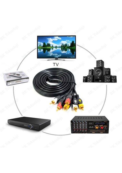 3rca Erkek 3 Rca Erkek Kompozit Ses Video Av Kablosu - 10 Metre