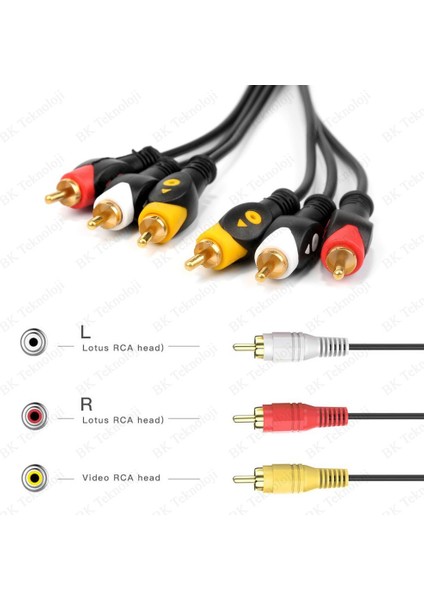 3rca Erkek 3 Rca Erkek Kompozit Ses Video Av Kablosu - 10 Metre
