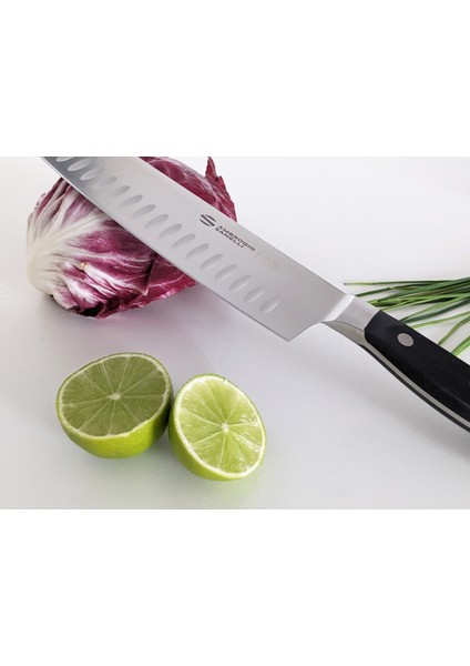 18 cm Dövme Oluklu Şef Santoku Bıçağı