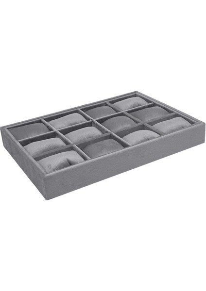 Süet Kumaş Füme Renk 34X24 cm Yastıklı Çekmece Içi Saat ve Takı Kutusu