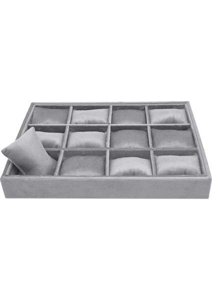 Süet Kumaş Füme Renk 34X24 cm Yastıklı Çekmece Içi Saat ve Takı Kutusu