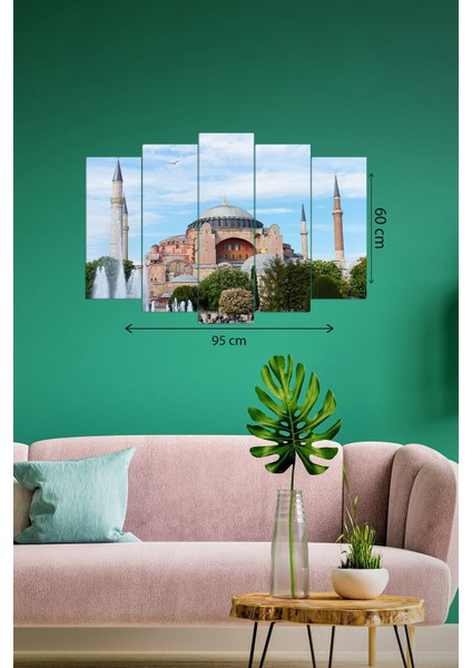 Dijital Baskılı Ayasofya Motifli 5 Parçalı Mdf Ahşap Tablo, T-1336