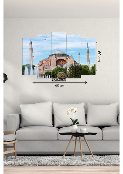 Dijital Baskılı Ayasofya Motifli 5 Parçalı Mdf Ahşap Tablo, T-1336