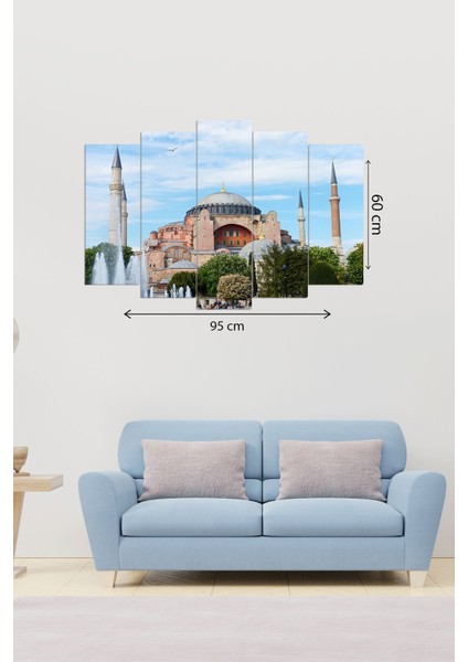 Dijital Baskılı Ayasofya Motifli 5 Parçalı Mdf Ahşap Tablo, T-1336