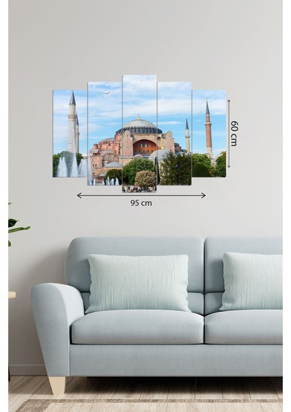 Dijital Baskılı Ayasofya Motifli 5 Parçalı Mdf Ahşap Tablo, T-1336