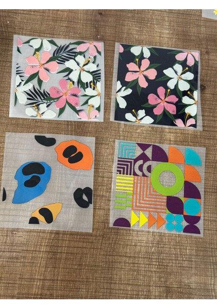 4 Adet 11X11 cm Ütü Ile Yapışan Çiçekli Transfer Baskı Set Tişört Baskı