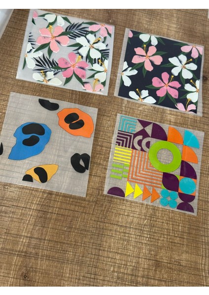 4 Adet 11X11 cm Ütü Ile Yapışan Çiçekli Transfer Baskı Set Tişört Baskı