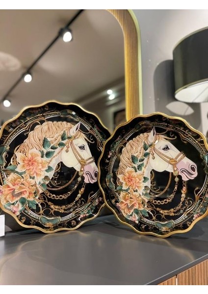 Royking Horse 2 Li Yuvarlak Tepsi 39X4-34X4 cm Fx 013