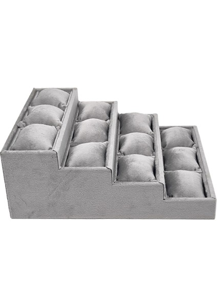 Süet Kumaş Füme Renk 4 Katlı 12 Yastıklı Saat ve Takı Kutusu 36X26X12 cm