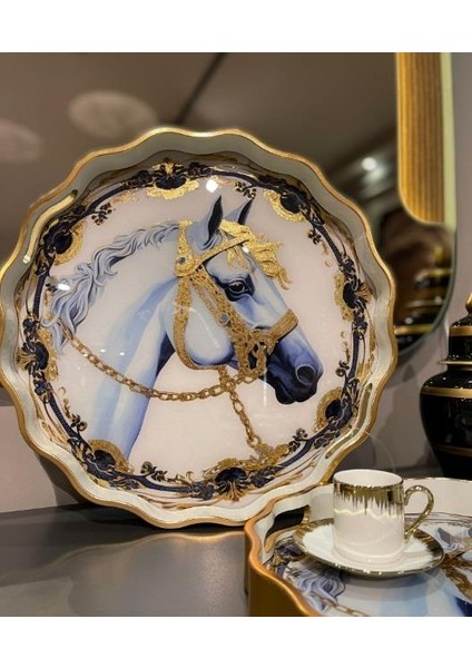 Royking Horse 2 Li Yuvarlak Tepsi 39X4-34X4 cm Fx 021