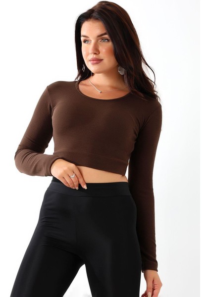 Likralı Simit Yaka Kollu Crop