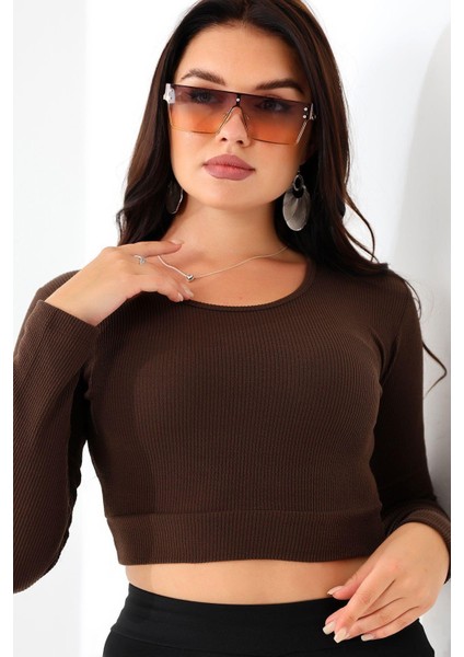 Likralı Simit Yaka Kollu Crop