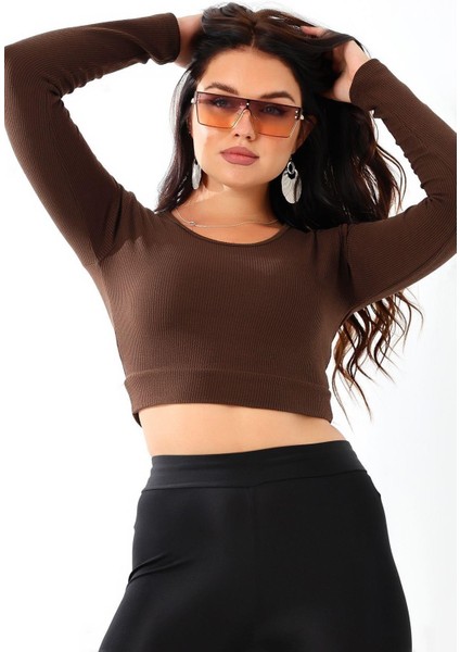 Likralı Simit Yaka Kollu Crop