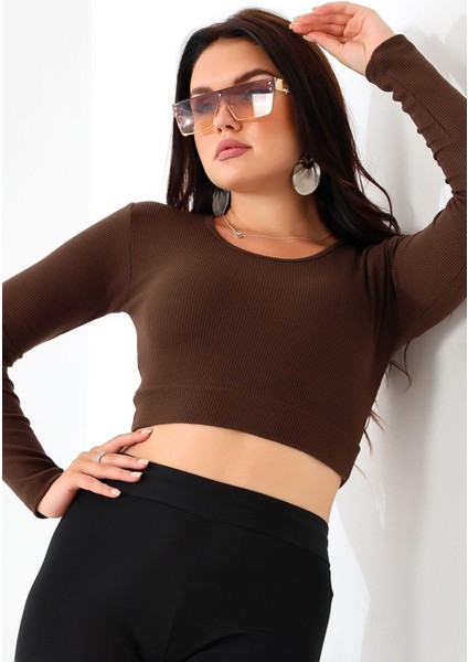 Likralı Simit Yaka Kollu Crop