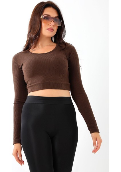 Likralı Simit Yaka Kollu Crop