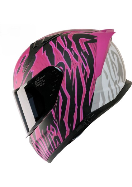 Motosiklet Kadın Kaskı Ece 22.R06 Sertifikalı Double Vizör Fiber Motor Kask Full Face Leopar Pink