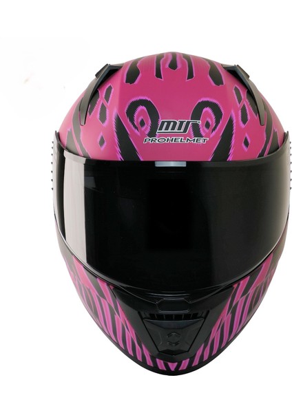 Motosiklet Kadın Kaskı Ece 22.R06 Sertifikalı Double Vizör Fiber Motor Kask Full Face Leopar Pink