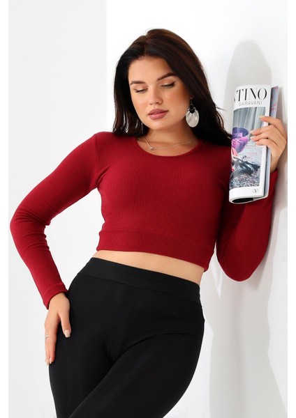 Likralı Simit Yaka Kollu Crop