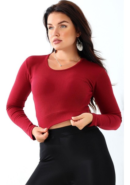 Likralı Simit Yaka Kollu Crop