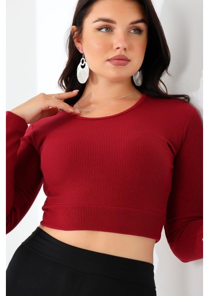 Likralı Simit Yaka Kollu Crop