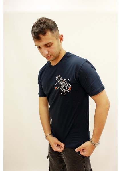 Caz 2256 Işleme Detaylı Relax Fit Bisiklet Yaka Erkek T-Shirt