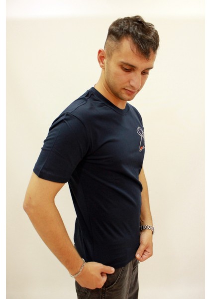 Caz 2256 Işleme Detaylı Relax Fit Bisiklet Yaka Erkek T-Shirt