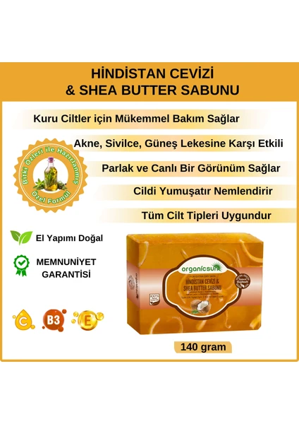 Doğal Hindistan Cevizi & Shea Butter Sabunu 140 gr Tüm Cilt Tipleri Için Besleyici ve Onarıcı Etkili