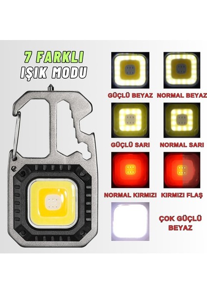 El Feneri Metal Gövdeli Cob LED Çok Fonksiyonlu Kamp ve Karavan Feneri Işıldak Ikaz Lambası