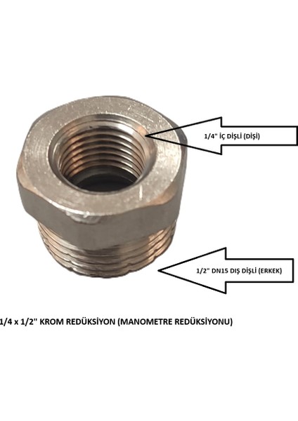 1/4 x 1/2"krom Dişli Redüksiyon (Manometre Redüksiyonu) - Chrome Reduction