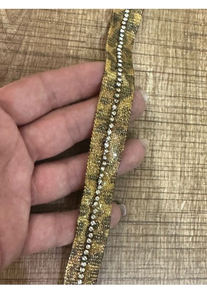 Zirkon Taşlı Leopar Varaklı Şerit Dikiş Giyim Hobi Aksesuarı En 2 cm (1 Metre )