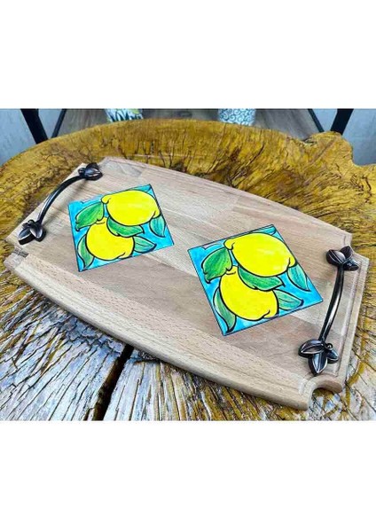 Limon Desenli Ahşap Tepsi