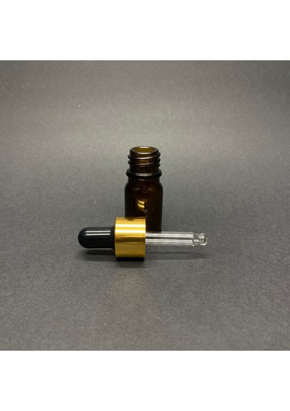 5 ml Amber Cam Damlalıklı Şişe , Gold Metalik Kapak , 5 cc Kahverengi Cam Damlalıklı Şişe x 6 Adet