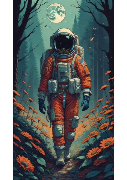 Astronot Uzay Bahçesi Duvar Dekor Poster 30X42 cm Çerçevesiz