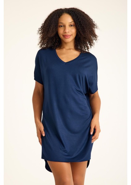 V Yaka Dökümlü Rahat Kalıp Penye Elbise fiyatları