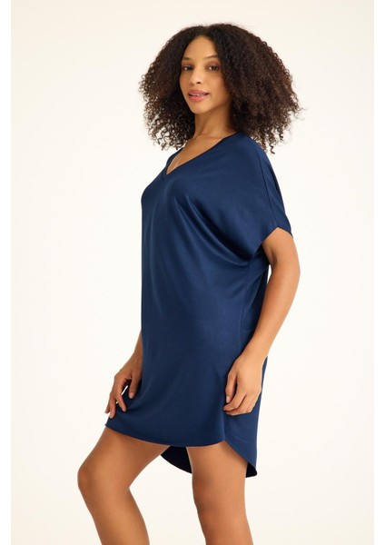 V Yaka Dökümlü Rahat Kalıp Penye Elbise fırsatları