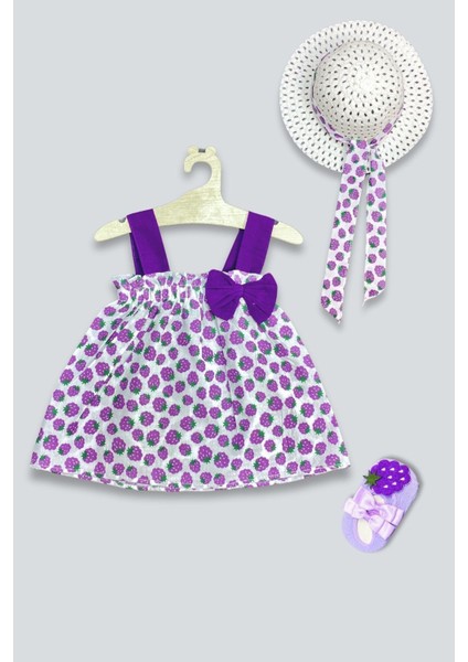 Şapkalı Böğürtlen Elbise Babet Çorap Set