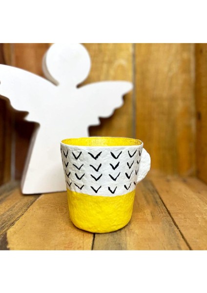 Papier Mache Geometrik Desenli Saksı/kalemlik