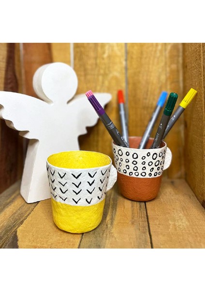 Papier Mache Geometrik Desenli Saksı/kalemlik fiyatları
