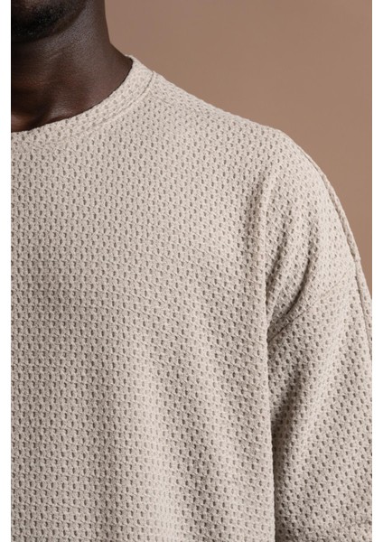 Oversize (Bol Kesim) Bisiklet Yaka Örgülü Likralı Kısa Kol T-Shirt indirimleri