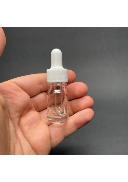 5ml Saydam Cam Damlalıklı Şişe , Beyaz Kapak , 5 cc Şeffaf Cam Damlalıklı Şişe x 6 Adet