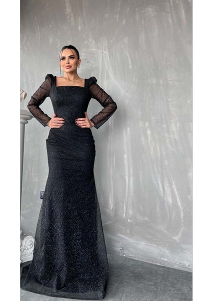 24Y1573 Elbise Abiye Balık Model Simli - Dans - 24Y1573 - Siyah - 42