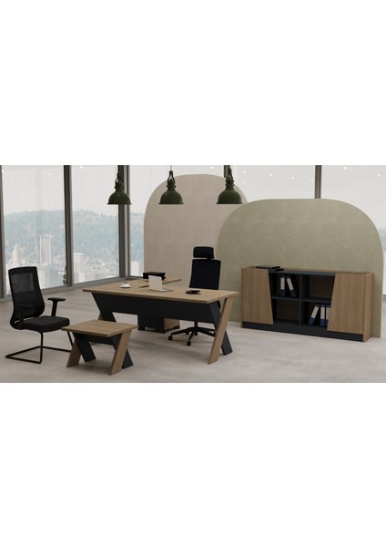 Omix L Çalışma Ofis Masa Takımı 140 cm (Meşe)