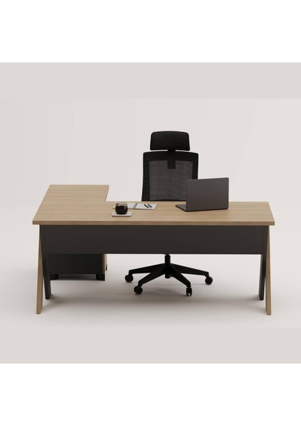 Omix L Çalışma Ofis Masa Takımı 140 cm (Meşe)