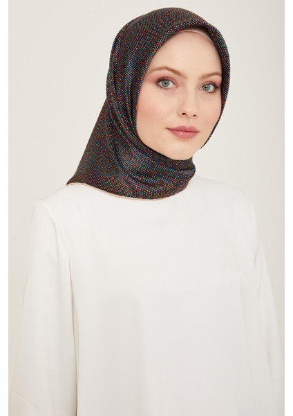 Siyah Puantiye Desen Tivil Ipek Eşarp 9113-05