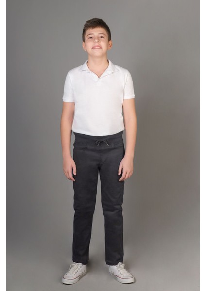 Regular Rahat Kalıp Yüksek Bel Beli Lastikli Erkek Çocuk Okul Pantolonu