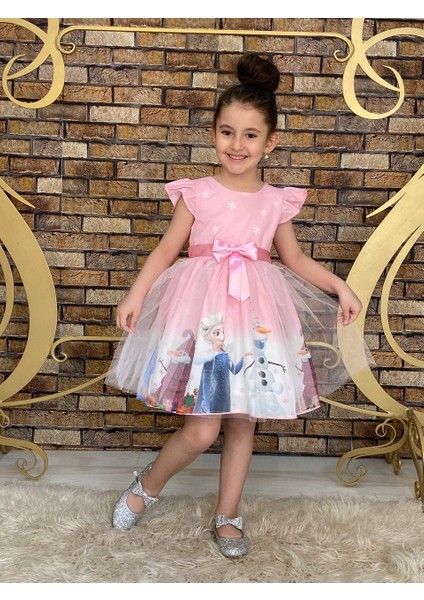 Mavi Elsa Karlar Kraliçesi Kız Çocuk Doğum Günü ve Parti Elbisesi